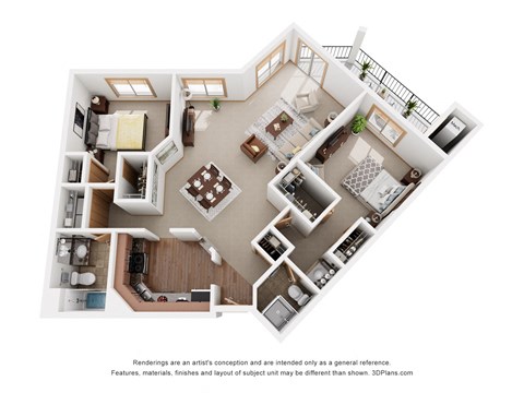 Floor plan for 2 beds, 2 baths, 1175 sqft
